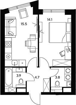 Планировка — НЕКСУС от Аквилон, 1-комн., 42 м²