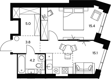 Планировка — НЕКСУС от Аквилон, 2-комн., 44 м²