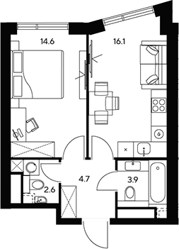 Планировка — НЕКСУС от Аквилон, 1-комн., 42 м²