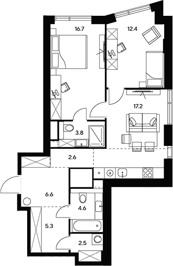 Планировка — НЕКСУС от Аквилон, 3-комн., 72 м²