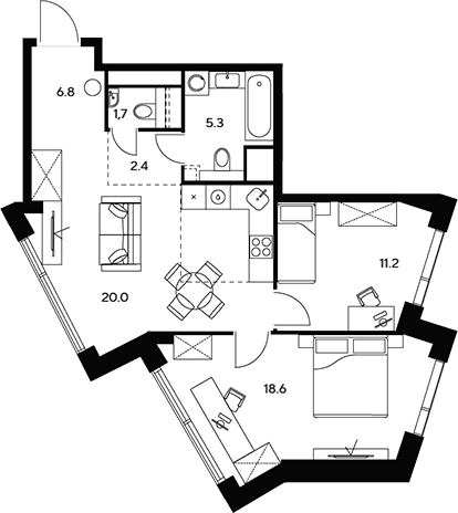 Планировка — НЕКСУС от Аквилон, 3-комн., 66 м²