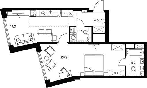 Планировка — НЕКСУС от Аквилон, 2-комн., 55 м²