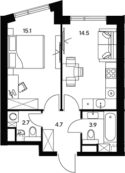 Планировка — НЕКСУС от Аквилон, 1-комн., 41 м²