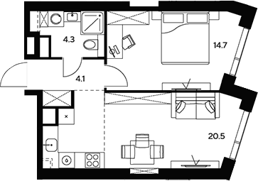 Планировка — НЕКСУС от Аквилон, 2-комн., 44 м²