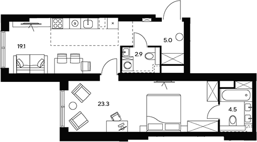 Планировка — НЕКСУС от Аквилон, 2-комн., 55 м²