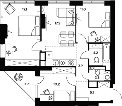 Планировка — НЕКСУС от Аквилон, 4-комн., 73 м²
