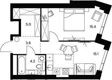 Планировка — НЕКСУС от Аквилон, 1-комн., 44 м²