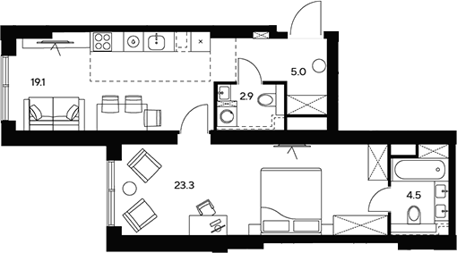 Планировка — НЕКСУС от Аквилон, 2-комн., 55 м²