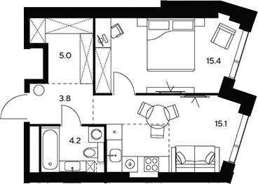 Планировка — НЕКСУС от Аквилон, 1-комн., 44 м²