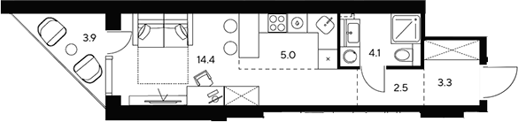 Планировка — НЕКСУС от Аквилон, Студия, 29 м²