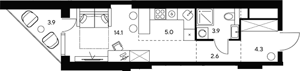 Планировка — НЕКСУС от Аквилон, Студия, 30 м²