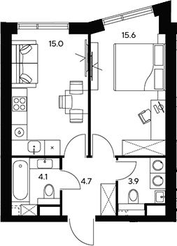 Планировка — НЕКСУС от Аквилон, 1-комн., 43 м²