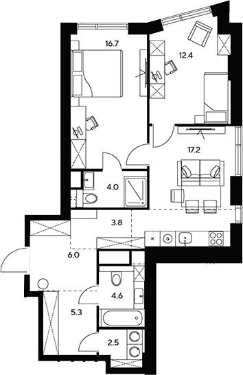 Планировка — НЕКСУС от Аквилон, 3-комн., 73 м²