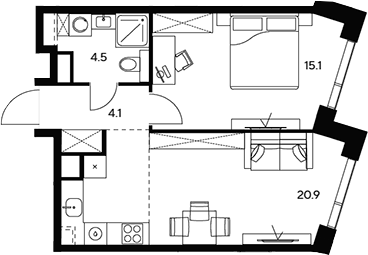 Планировка — НЕКСУС от Аквилон, 2-комн., 45 м²