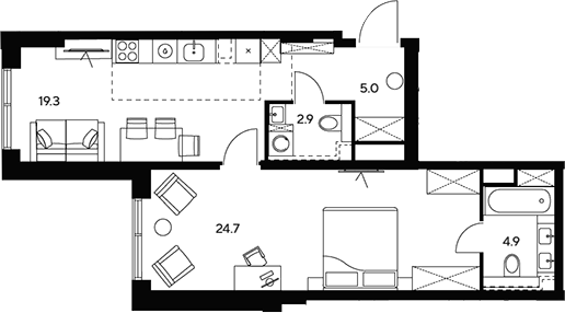 Планировка — НЕКСУС от Аквилон, 2-комн., 57 м²