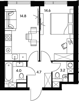 Планировка — НЕКСУС от Аквилон, 1-комн., 41 м²