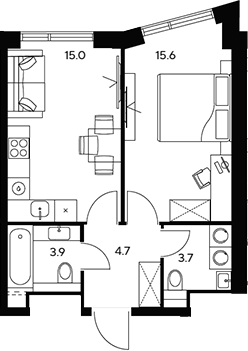 Планировка — НЕКСУС от Аквилон, 1-комн., 43 м²