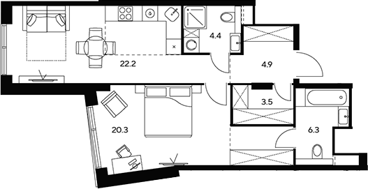 Планировка — НЕКСУС от Аквилон, 2-комн., 62 м²