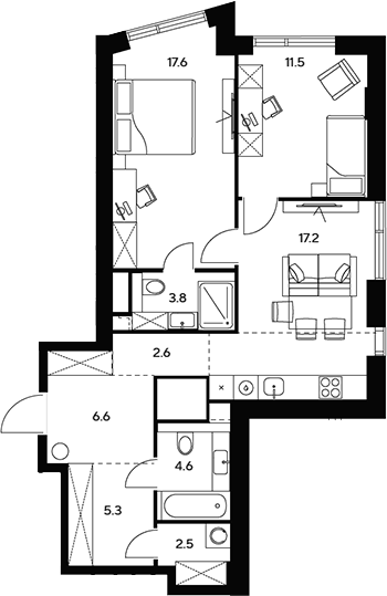 Планировка — НЕКСУС от Аквилон, 3-комн., 72 м²