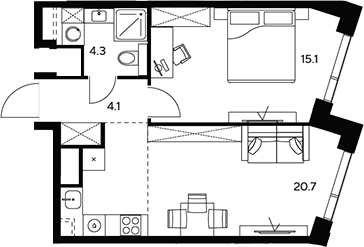 Планировка — НЕКСУС от Аквилон, 2-комн., 44 м²