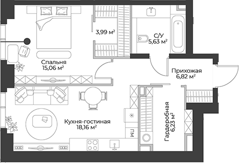 Планировка — Гранд Фили, 2-комн., 56 м²
