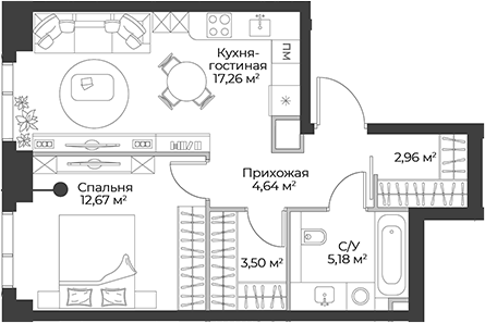 Планировка — Гранд Фили, 2-комн., 46 м²
