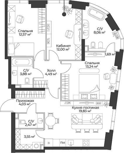 Планировка — Гранд Фили, 4-комн., 86 м²