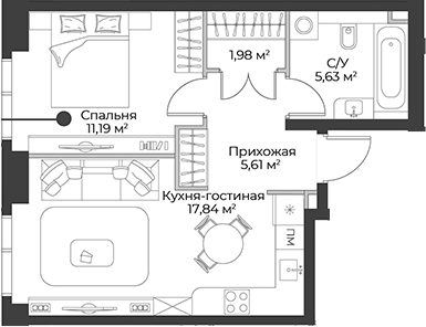 Планировка — Гранд Фили, 2-комн., 42 м²