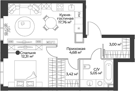 Планировка — Гранд Фили, 2-комн., 46 м²