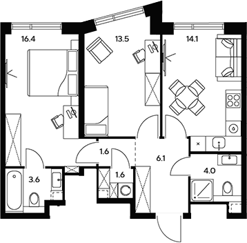 Планировка — НЕКСУС от Аквилон, 2-комн., 61 м²