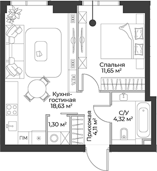 Планировка — Гранд Фили, 2-комн., 40 м²