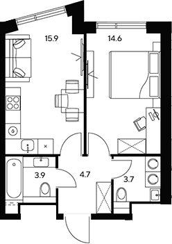 Планировка — НЕКСУС от Аквилон, 1-комн., 43 м²