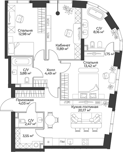Планировка — Гранд Фили, 4-комн., 87 м²