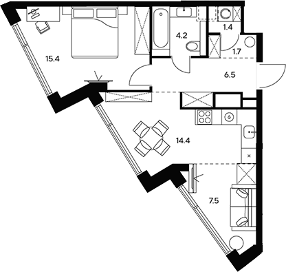 Планировка — НЕКСУС от Аквилон, 3-комн., 51 м²