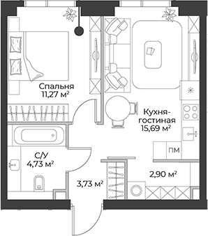 Планировка — Гранд Фили, 2-комн., 38 м²