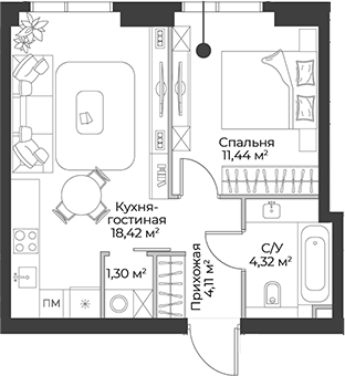 Планировка — Гранд Фили, 2-комн., 40 м²