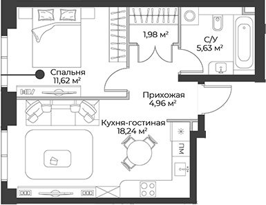 Планировка — Гранд Фили, 2-комн., 42 м²