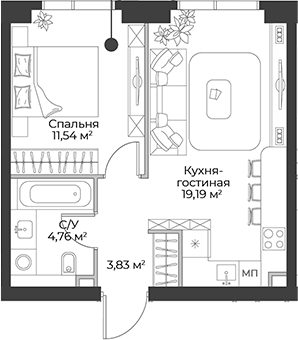 Планировка — Гранд Фили, 2-комн., 39 м²