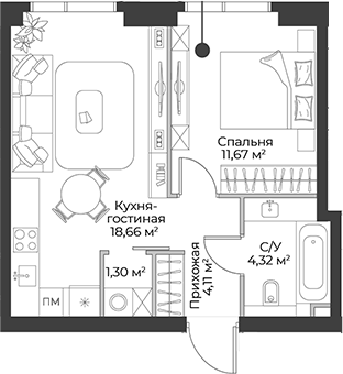 Планировка — Гранд Фили, 2-комн., 40 м²