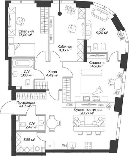 Планировка — Гранд Фили, 4-комн., 87 м²
