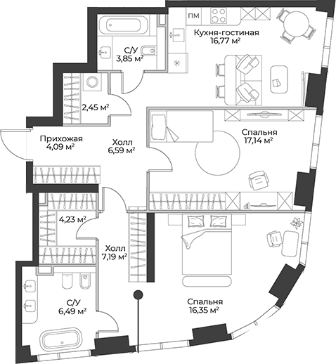 Планировка — Гранд Фили, 3-комн., 85 м²