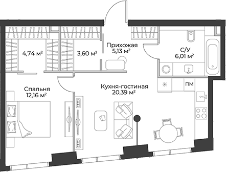 Планировка — Гранд Фили, 2-комн., 52 м²