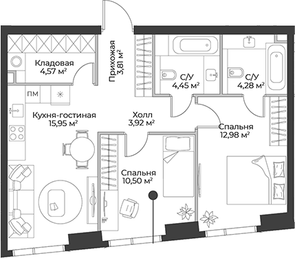 Планировка — Гранд Фили, 3-комн., 60 м²