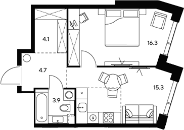 Планировка — НЕКСУС от Аквилон, 2-комн., 44 м²