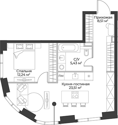 Планировка — Гранд Фили, 2-комн., 50 м²