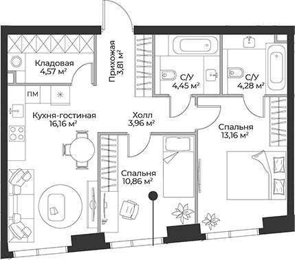 Планировка — Гранд Фили, 3-комн., 61 м²