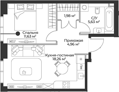Планировка — Гранд Фили, 2-комн., 42 м²