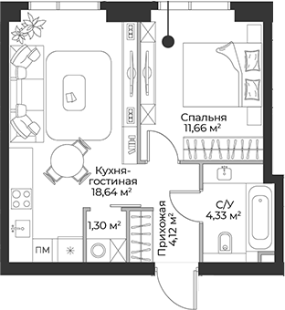Планировка — Гранд Фили, 2-комн., 40 м²