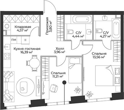 Планировка — Гранд Фили, 3-комн., 62 м²