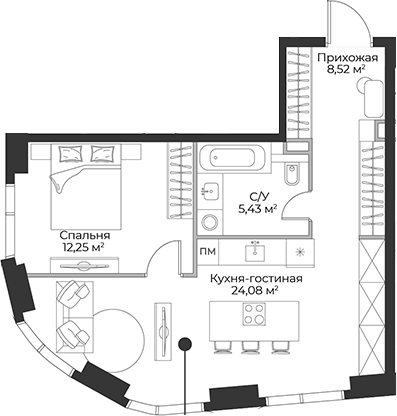Планировка — Гранд Фили, 2-комн., 50 м²